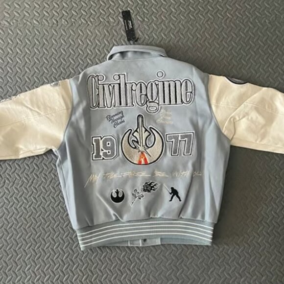 Civil Regime Star Wars Rebellion Collared Letterman Jacket in Gray Natural - M - Picture 2 of 7